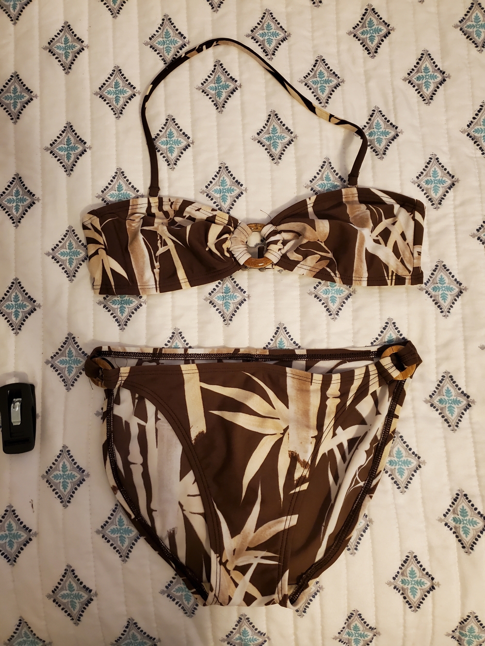 Tommy Bahama Brown and Cream Tropical Bandeau Bikini
